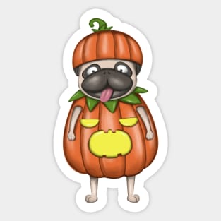 Funny Pug In Pumpkin Costume Sticker